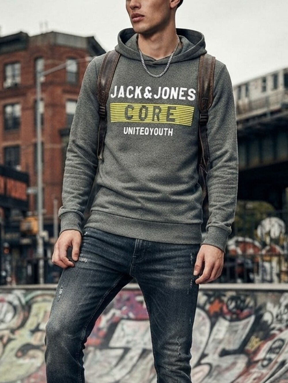 Jack & Jones Core Men’s M Graphic Hoodie Sweatshirt United Youth Pullover